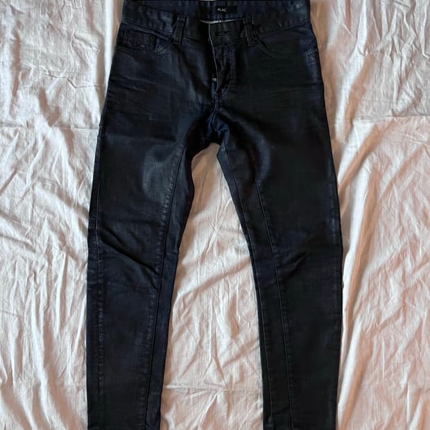 PLAC Waxed Coated Denim Biker Jeans