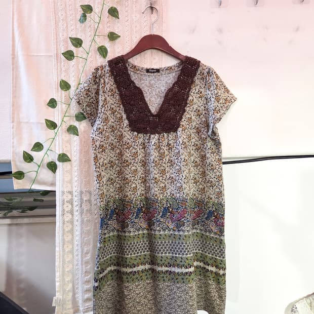 에스닉 패턴 반팔 원피스