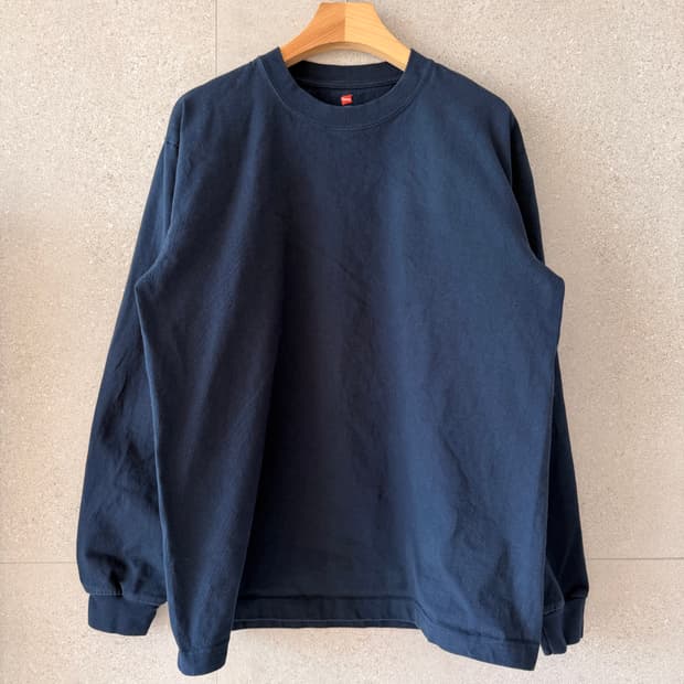 하네스 남성 긴팔 기본 티셔츠 네이비 L 크루넥 롱슬리브