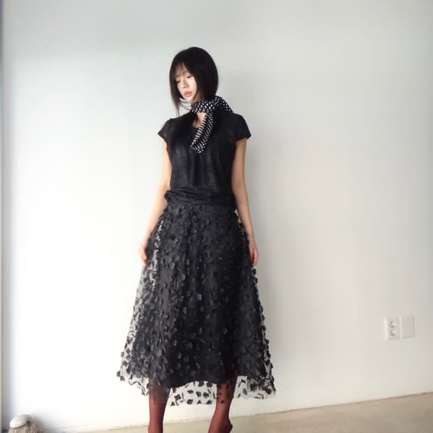 3D flower tulle skirt / black