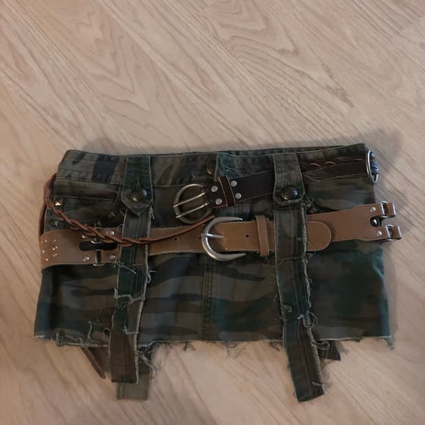 Shop502 벨트 레이어드 카모 미니스커트