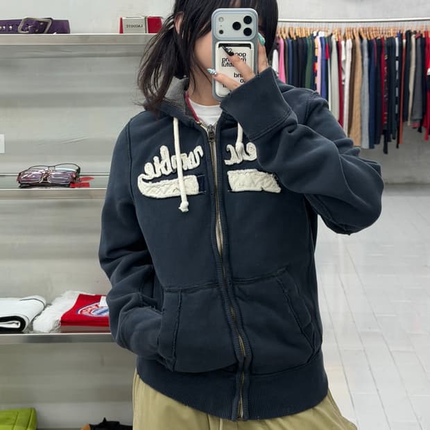 아베크롬비 로고 자수 패치 네이비 기모후드집업