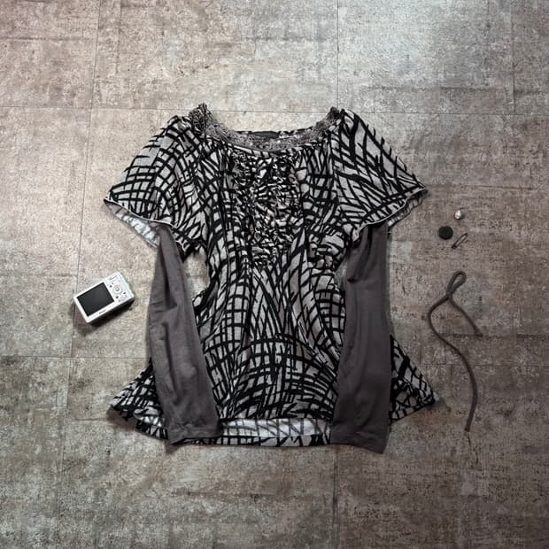 프릴 넥 패턴 디테일 레이어드 2pcs SET