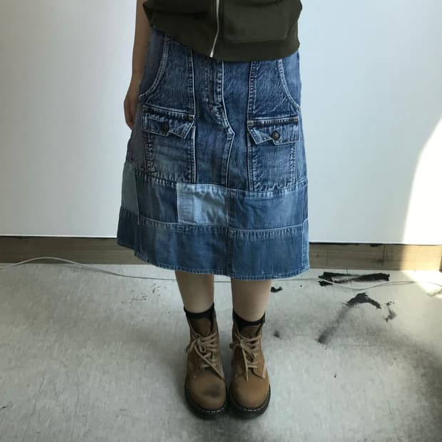 빈티지 패치워크 데님 스커트