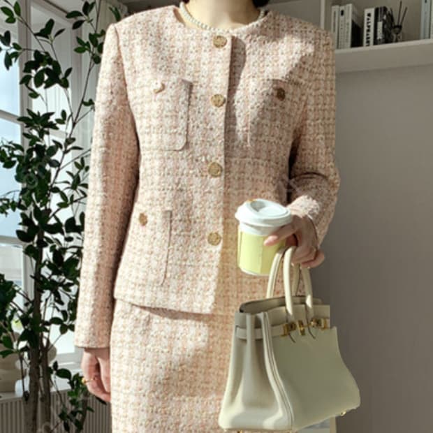 르꼬르망(lecormang) 라운드카라 트위드자켓 55 새상품