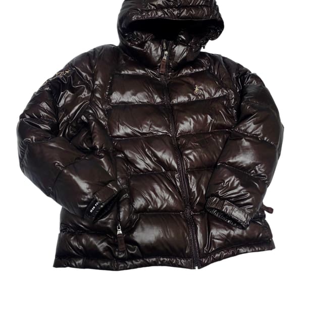 빈폴 희귀 초코브라운 유광 탕후루 덕다운 후드 패딩 실측100