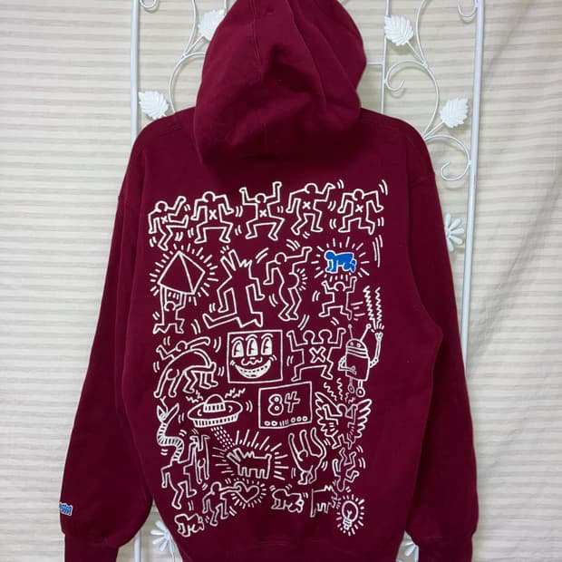 빈티지 K haring 레드와인 후드 y2k 스트릿 갸루 펑키 일본빈티지