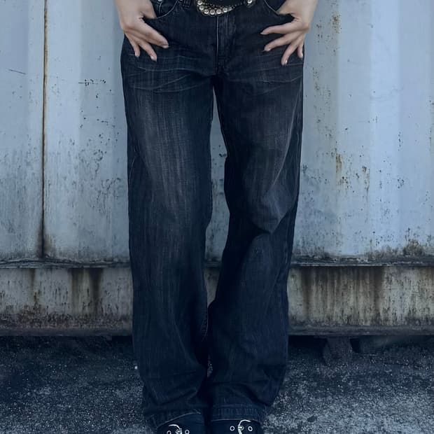 Wide straight denim pants
