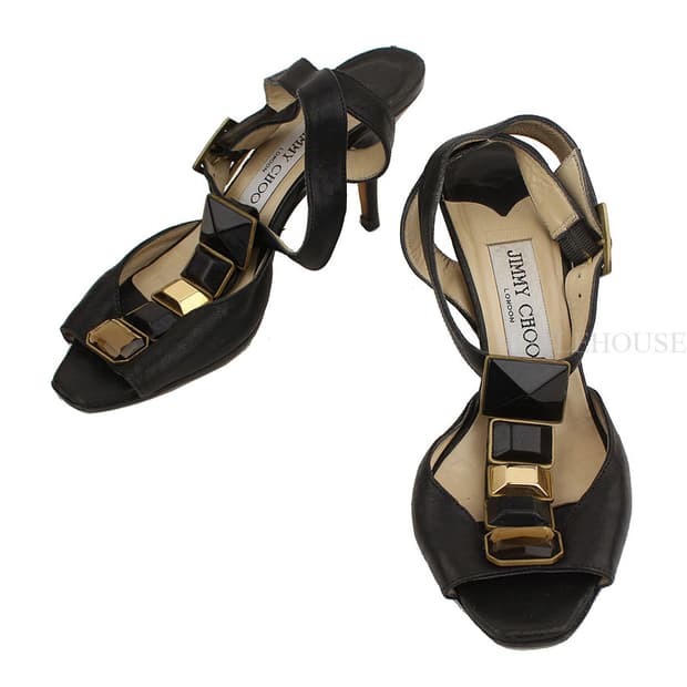 지미추 블랙 비즈&금장장식 스트랩 샌들 36