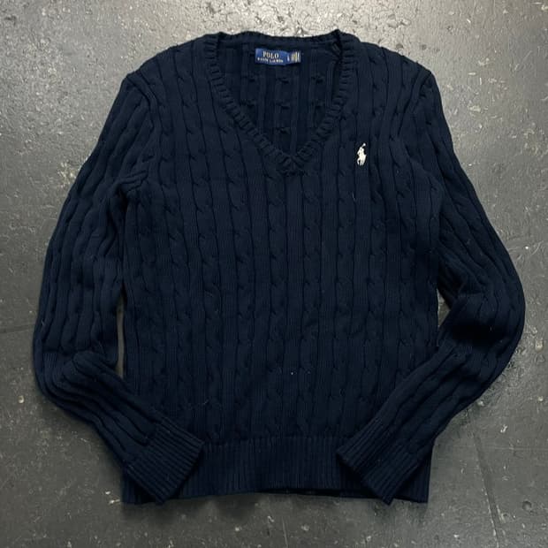100 폴로 꽈배기 브이넥 니트 