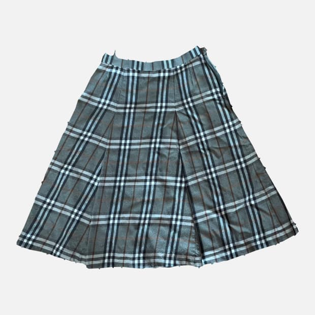 버버리 울 체크 플리츠 스커트