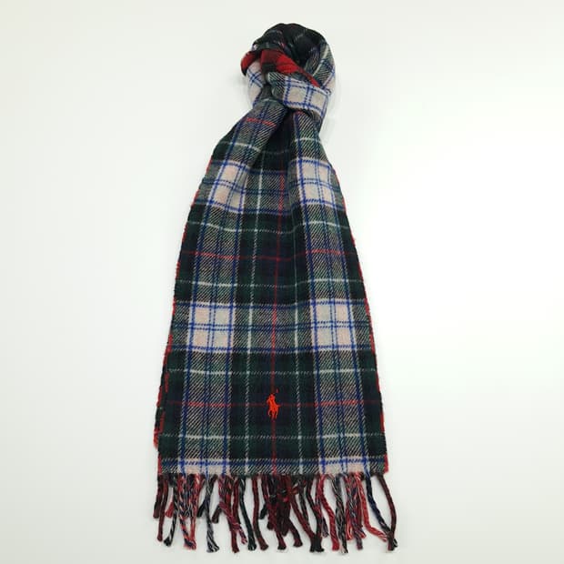MX186 폴로 랄프로렌 블랙워치 버팔로체크 울 양면 목도리 머플러