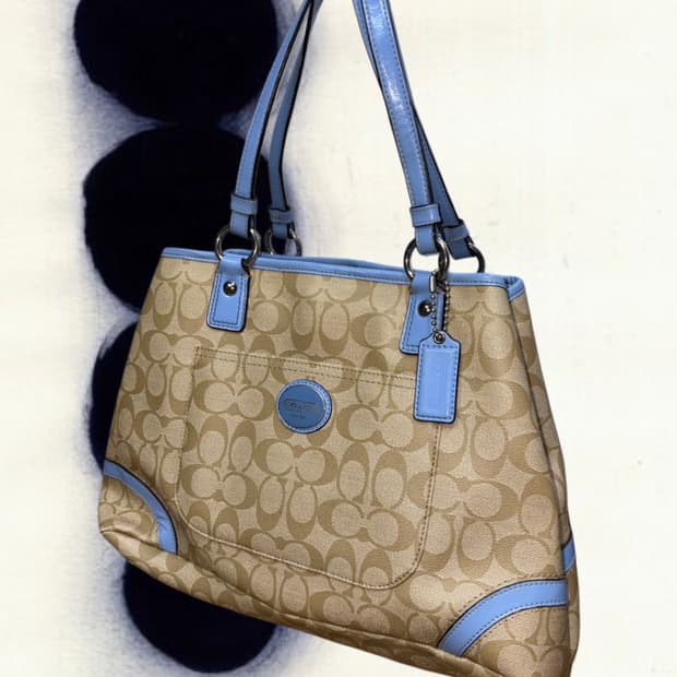 코치 페이튼 시그니처 헤리티지 토트백 스카이 