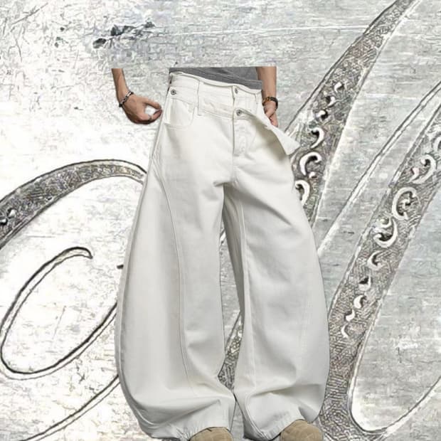 더블버튼 커브드 와이드진 화이트