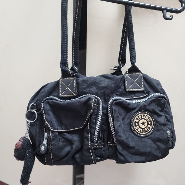 키플링 y2k 투웨이 포켓 숄더백 스티치 토트백 블랙
