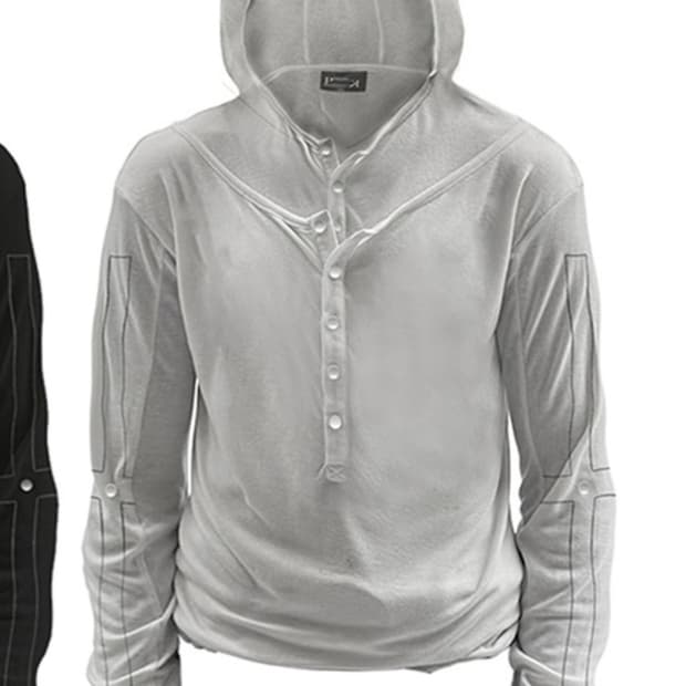 비엑세스 cross layered hoodie 아이보리 m