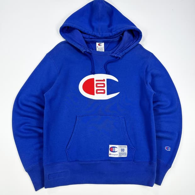 챔피온 100주년 센터로고 후드티 블루 M