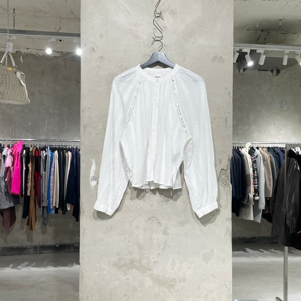 이자벨 마랑 에뚜왈 화이트 만다린 카라 코튼 혼방 블라우스