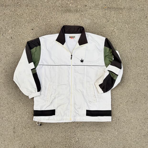 90s USA VTG 마리화나 자수 올드스쿨 오버핏 바람막이 L