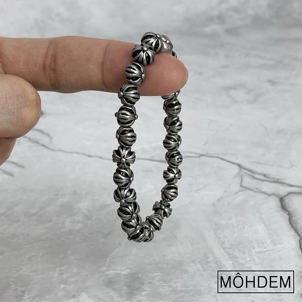 [Unisex] 크롬 원석 비즈 팔찌 실버