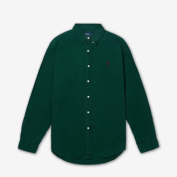 폴로 커스텀핏 가먼트 다이 옥스포드 셔츠 - 모스 어게이트 L