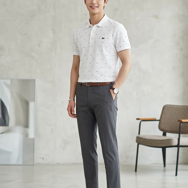 라코스테 화이트 미니 패턴 반팔 카라티