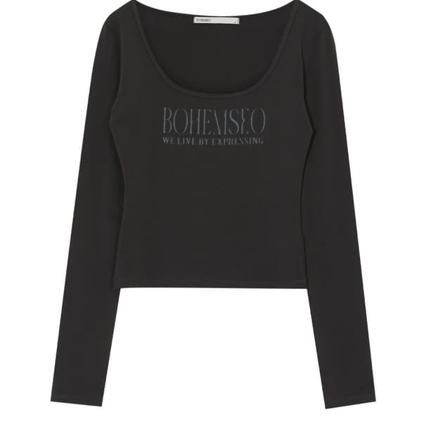 PALE PRINETED LONG SLEEVE, CHARCOAL