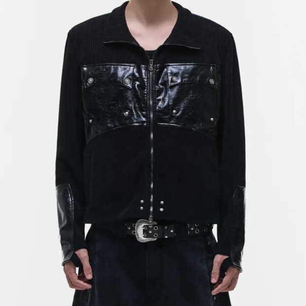 Op. 03 COMBAT LEATHER PATCH KNIT-ZIP
