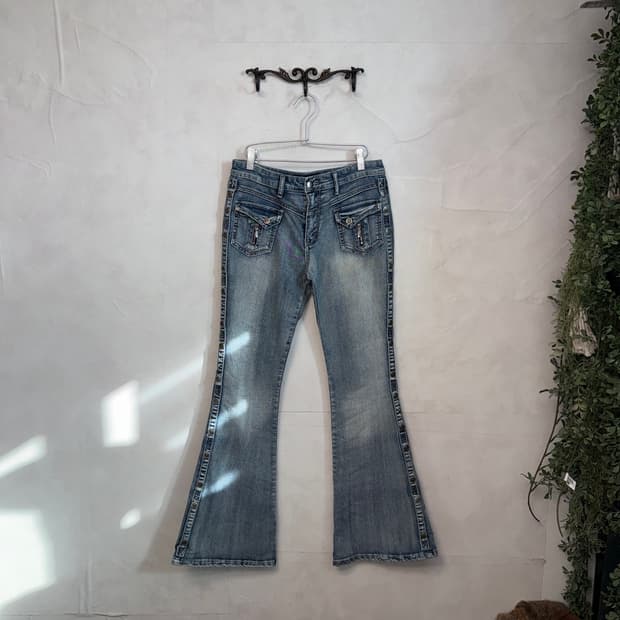 Washing denim side detail bootscut pants