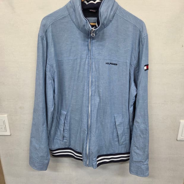 타미힐피거 샴브레이 블루종 후드 자켓 xl xxl