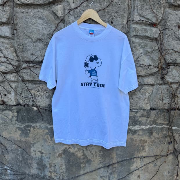 00s 피넛 빈티지 스누피 프린팅 반팔 티셔츠 화이트 L