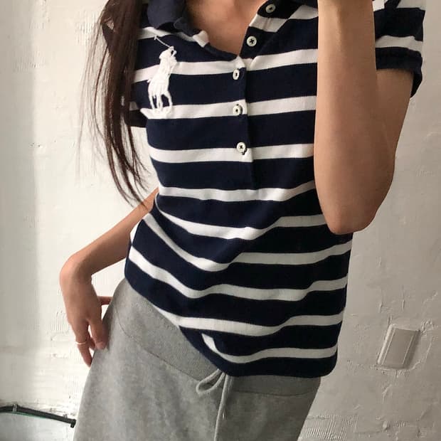 Polo 랄프로렌 우먼라인 네이비 단가라 빅포니 PK 카라티셔츠