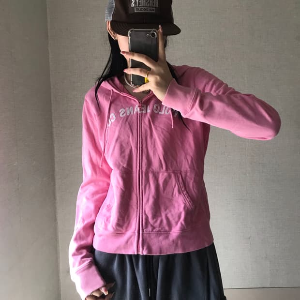 폴로 연핑크 빅로고 후드집업