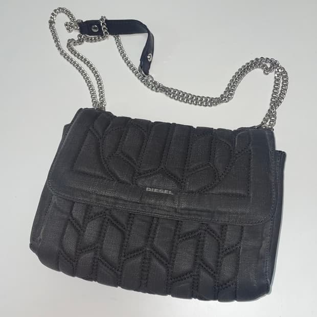 diesel black denim shoulder bag