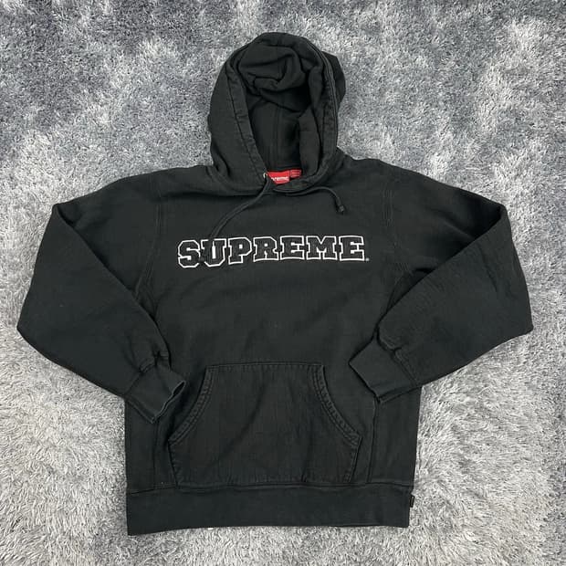 슈프림 코드 컬리지에이트 로고 후드 스웨트셔츠 블랙