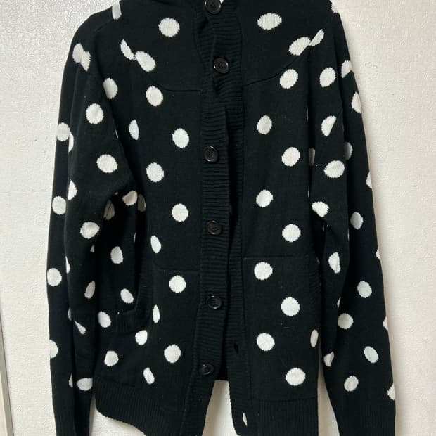 도트 땡땡이 검정 후드 가디건