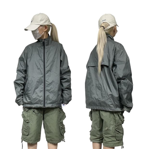 갭 그레이 오버핏 올드스쿨 바람막이 트랙 자켓 M
