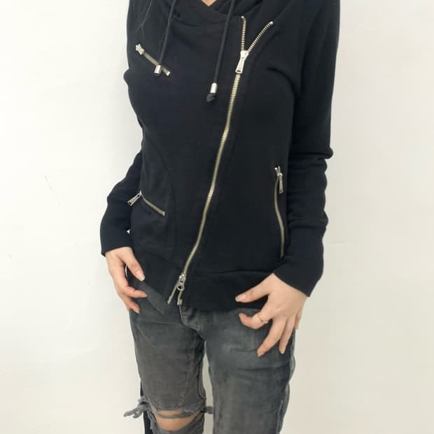 Moussy asymmetrical rider hood jacket