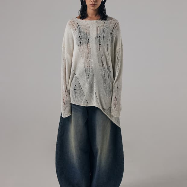 트리밍버드 시스루 니트 아이보리