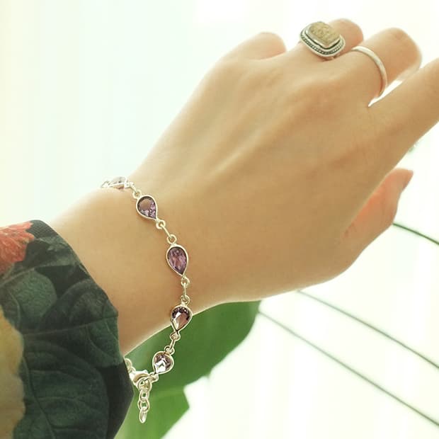 925실버 자수정 원석 데일리 팔찌