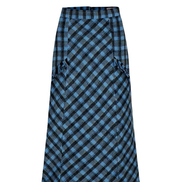 마가린핑거스 블루 체크 울 롱스커트 S (한지현 착용)