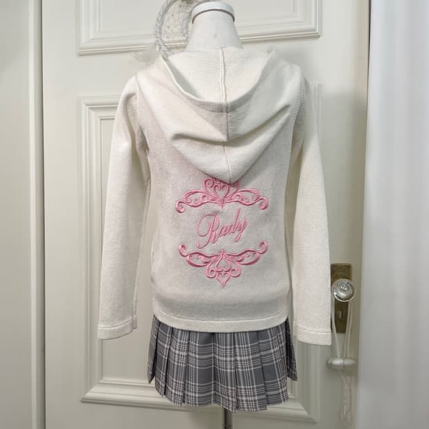 white pink embroidery 2-way spring hoodi