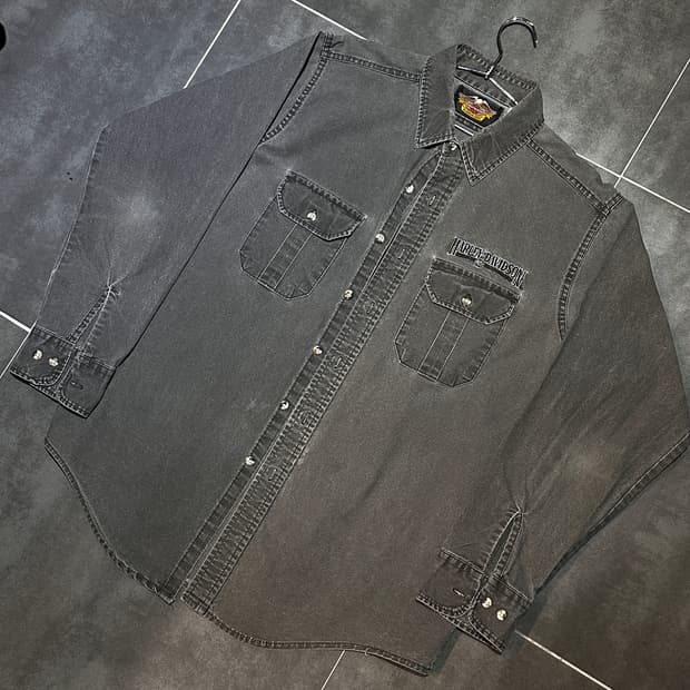 [HARLEY-DAVIDSON] 흑청 데님 심플 스몰 로고 셔츠
