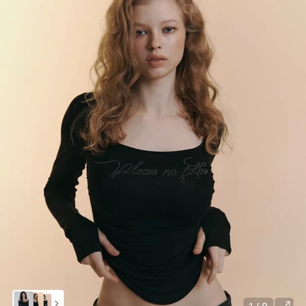 플리즈노팔로우 Romy Logo Long Sleeve Top (Black