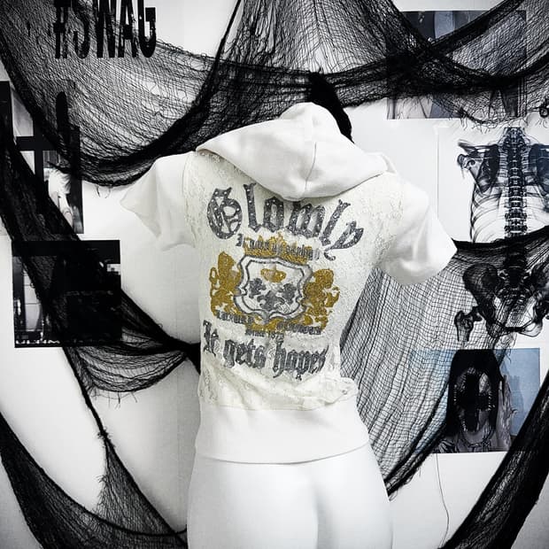 00s lace glitter printing hoodie halfsle