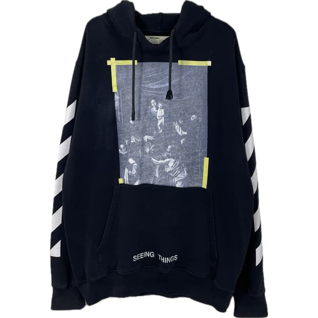 [L] 오프화이트 카라바조 프린팅 에로우 후드 오버핏