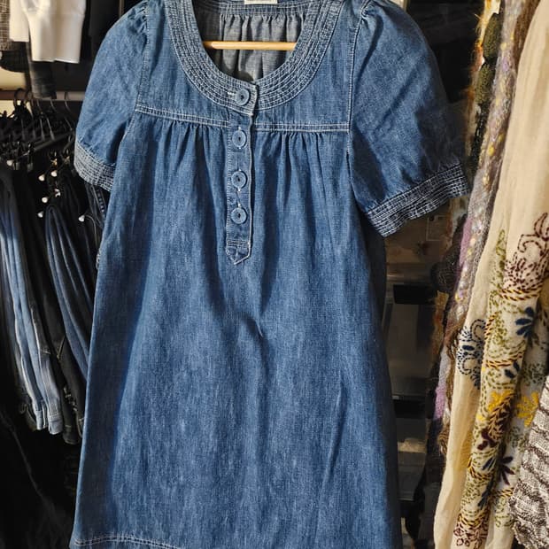 왕단추 데님 모리걸 미디원피스
