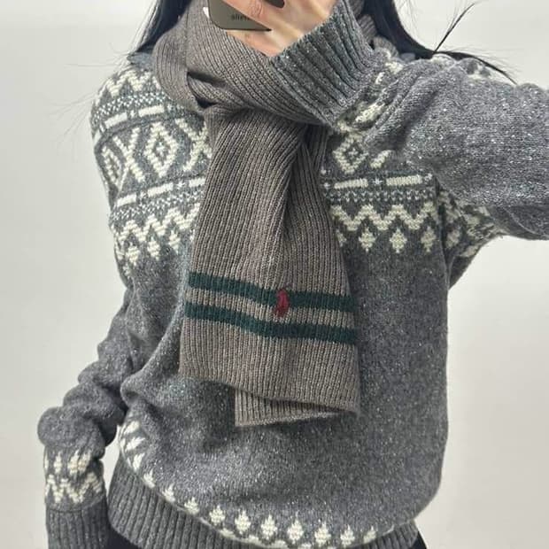 폴로 랄프로렌 버건디포니 그레이 머플러 목도리