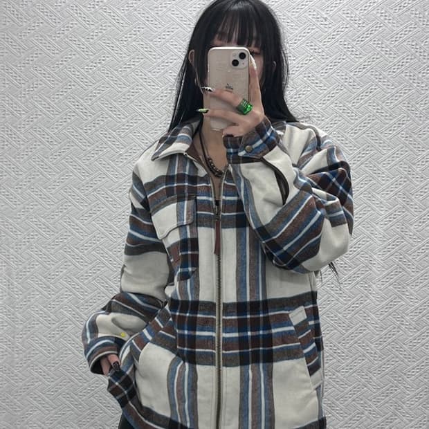 코닥 빈티지 컨트리 체크 울 모직 자켓 L C08560