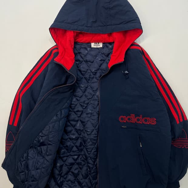 Adidas 올드 아디다스 사이드라인 레드/네이비 배색 후드 점퍼